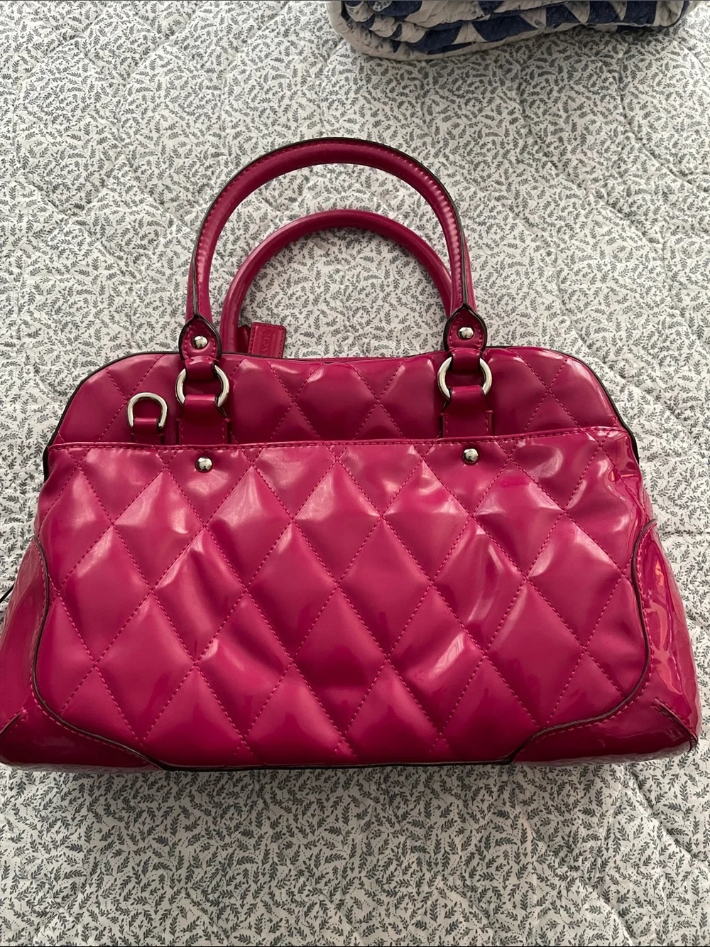 Authentic Y2K Coach Poppy Liquid Gloss Quilted Satchel – Magenta Pink (F20721)